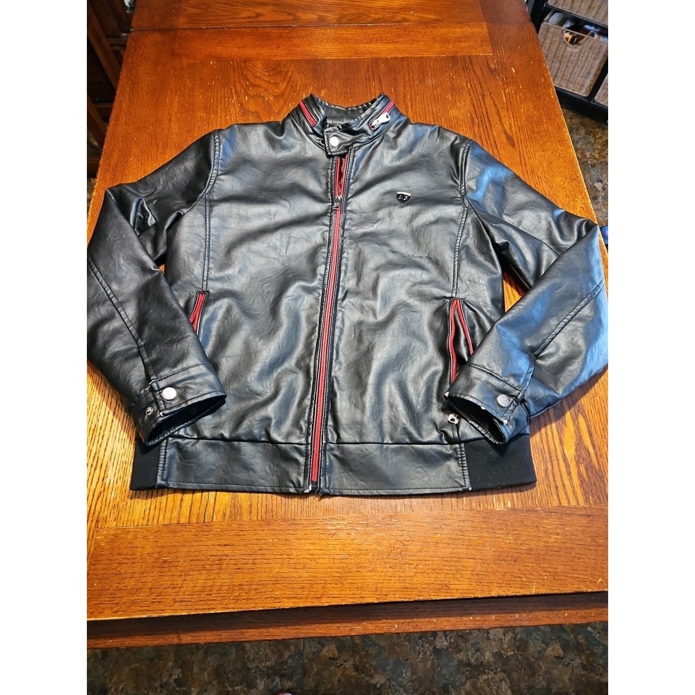 SF Superlative Fashion Men's Full Zip Faux Leather Jacket Black Size‎ Large